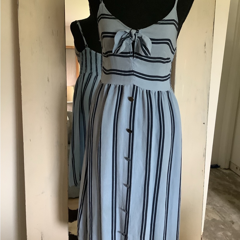 Flying Tomato Blue Buttoned Tie Front Sundress